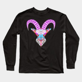 the goat in bright natural colors in ecopop zentangle devil art Long Sleeve T-Shirt